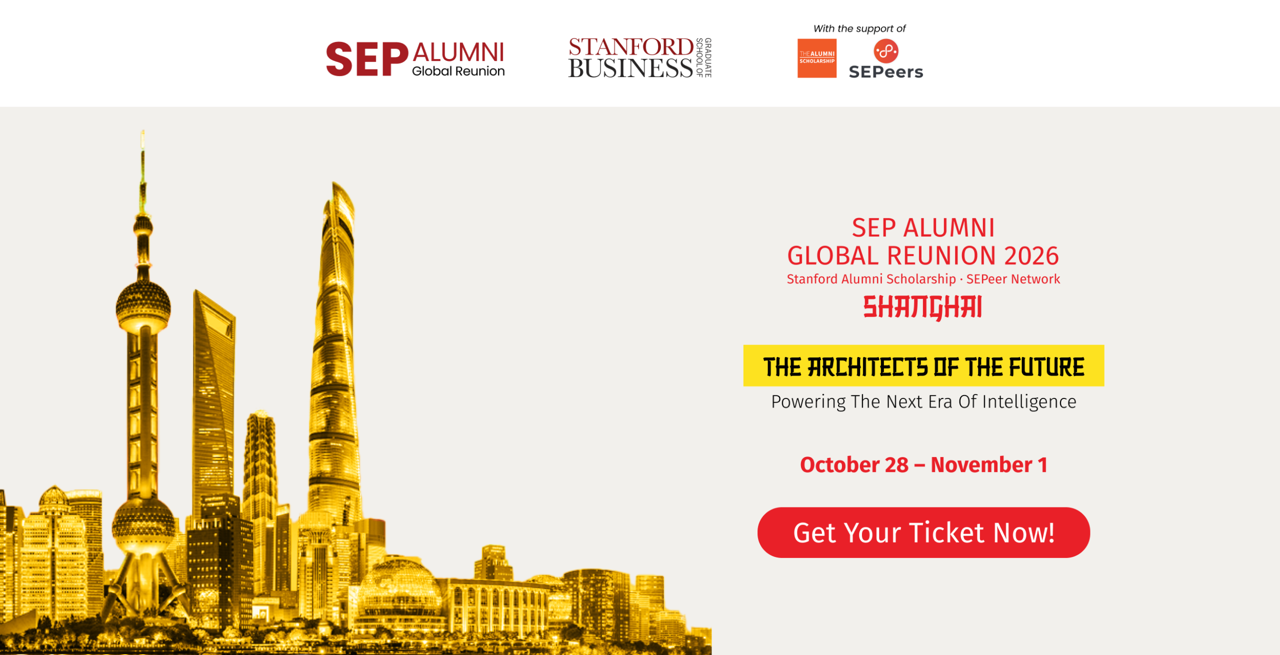 SEP Alumni Global Reunion 2026 in Shanghai, October 28 to November 1 — The Architects of the Future